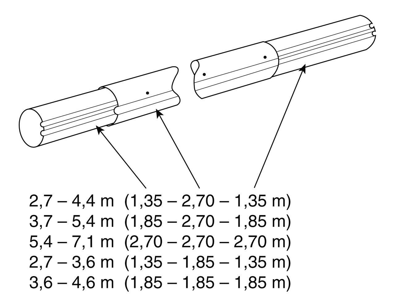 Teleskop. navíjecí tyč - délka: 2,7–4,4 m (eloxovaný hliník) Teleskop. navíjecí tyč - délka: 2,7–4,4 m (eloxovaný hliník)