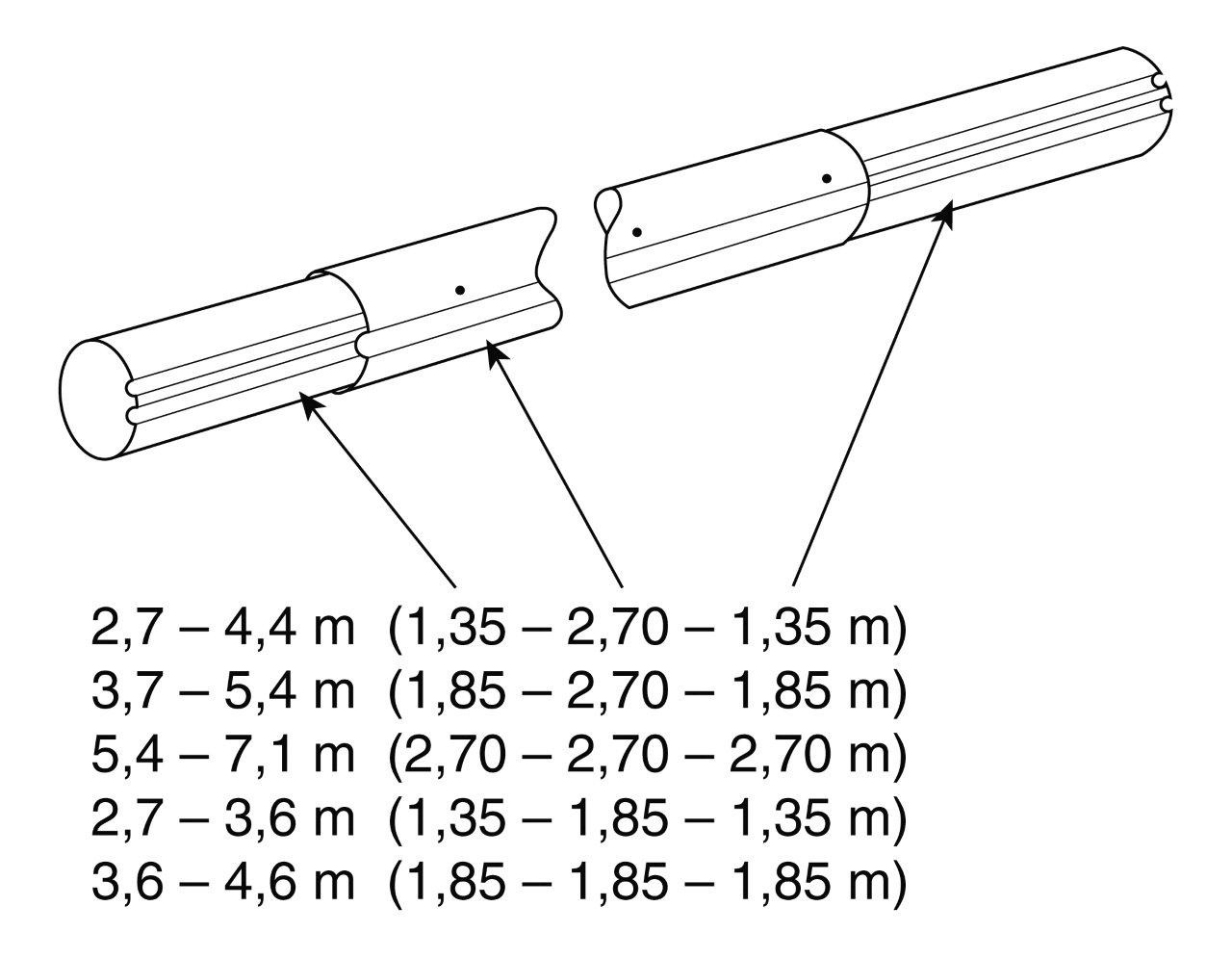 Teleskop. navíjecí tyč - délka: 3,7–4,6 m (eloxovaný hliník) Teleskop. navíjecí tyč - délka: 3,7–4,6 m (eloxovaný hliník)